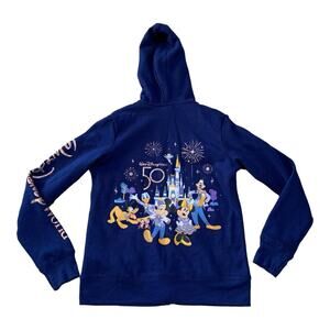 Walt Disney World women's small 50th anniversary zip up sweatshirt rose gold blu